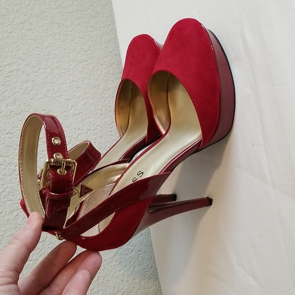 Guess Vibrant Red Suede Platforms Size 7M - Picture 3 of 12